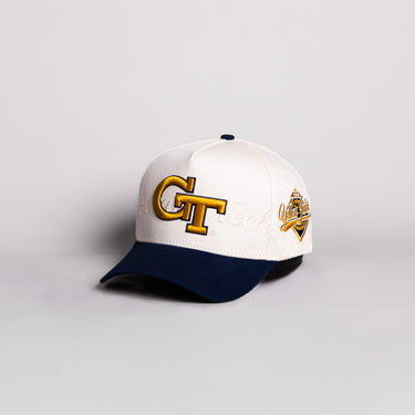 Georgia Tech Yellow Jackets Hat Cream & Navy Script Snapback - Angled View