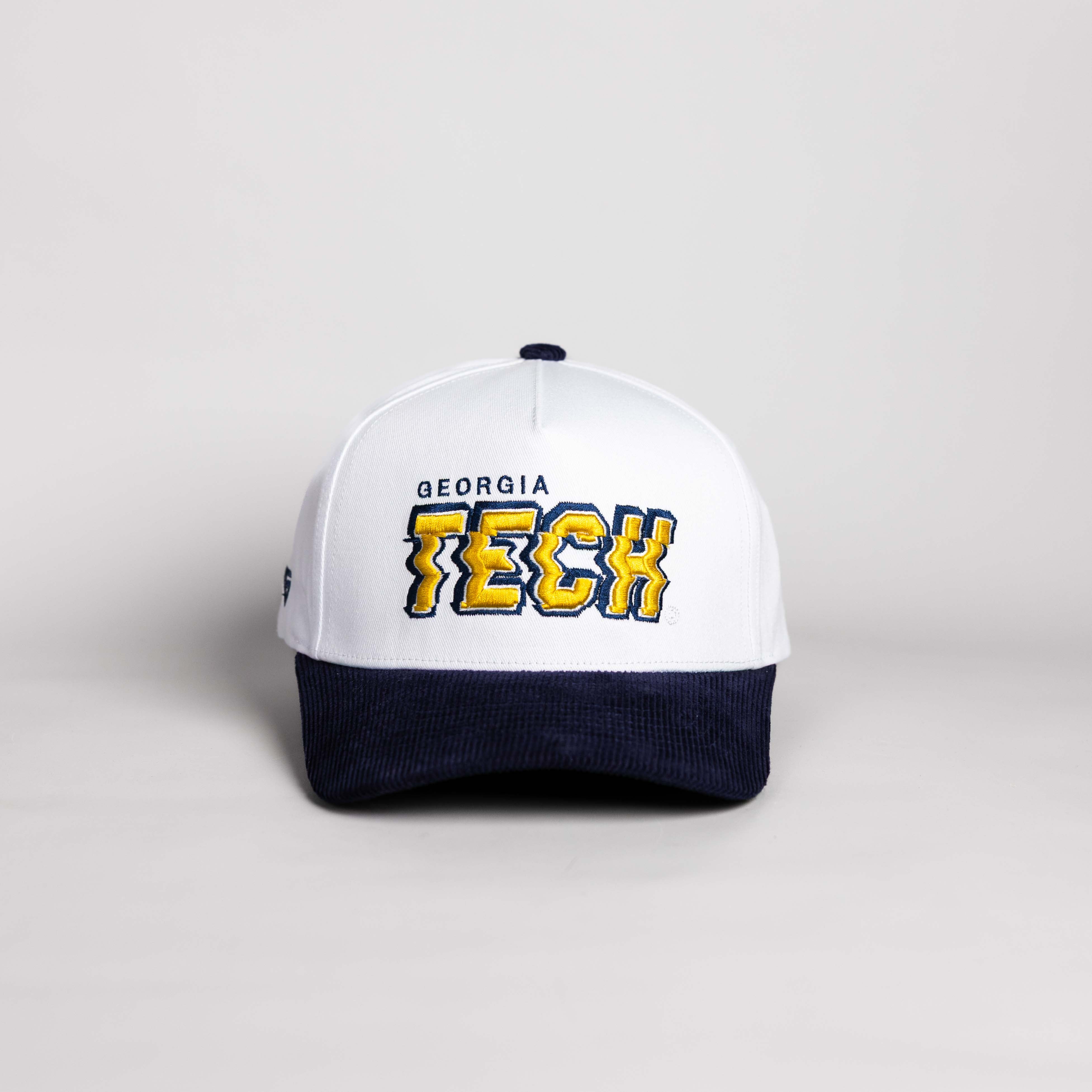 Georgia Tech Yellow Jackets Hat White & Black Corduroy Stadium Pulse Snapback - Front Panel