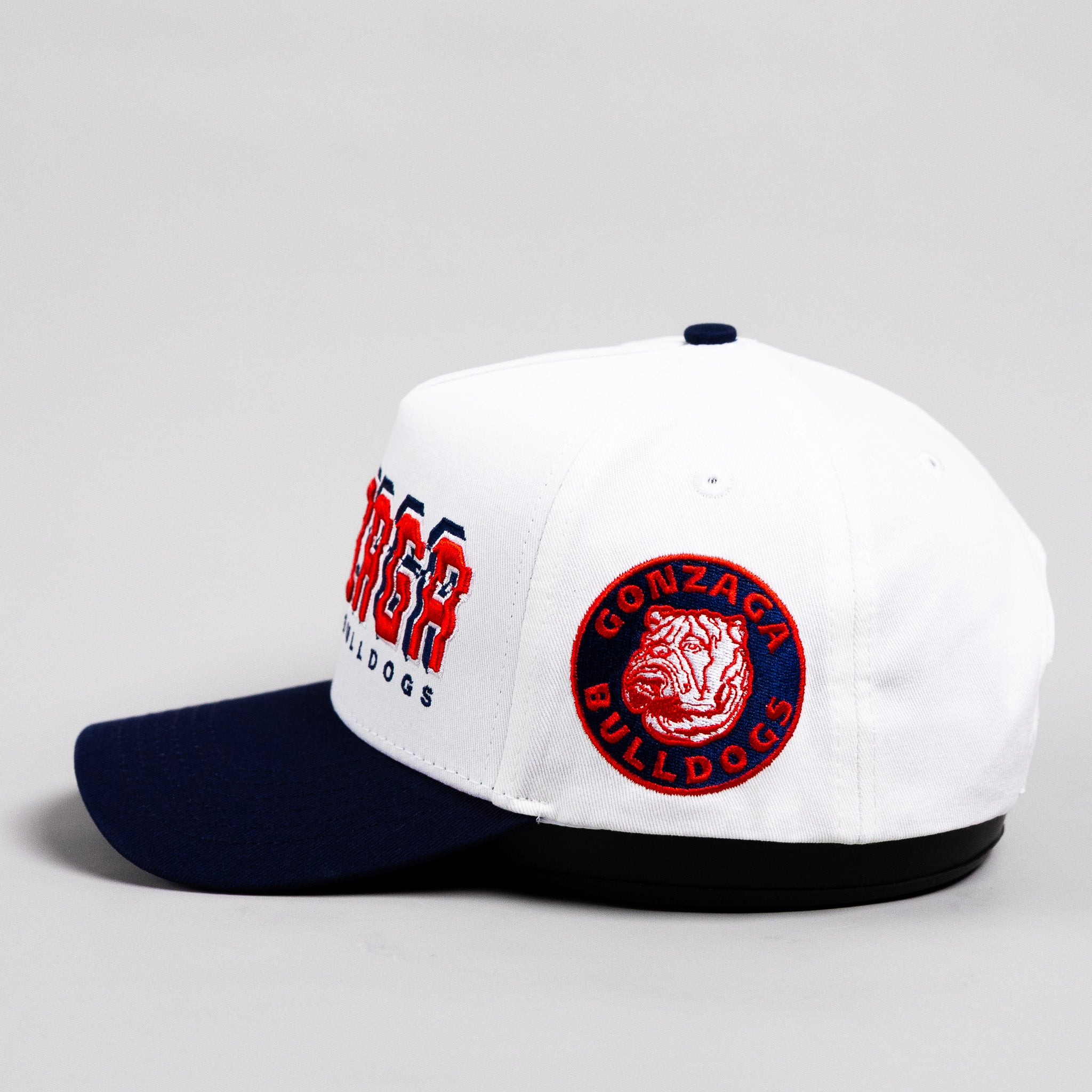 Gonzaga Bulldogs Hat White & Navy Corduroy Stadium Pulse Snapback - Side Bulldog Patch