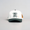 Hawaii Cream and Green Corduroy Snapback Hat with H Logo and State Patch - Front Panel