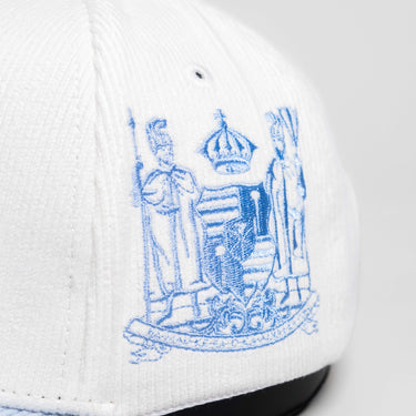 Hawaii Hat White and Powder Blue Corduroy H Snapback - Side Crest Detail