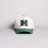 Hawaii Rainbow Warriors H Hat Cream Cotton Green Suede Brim Islands Embroidery Snapback - Front Panel