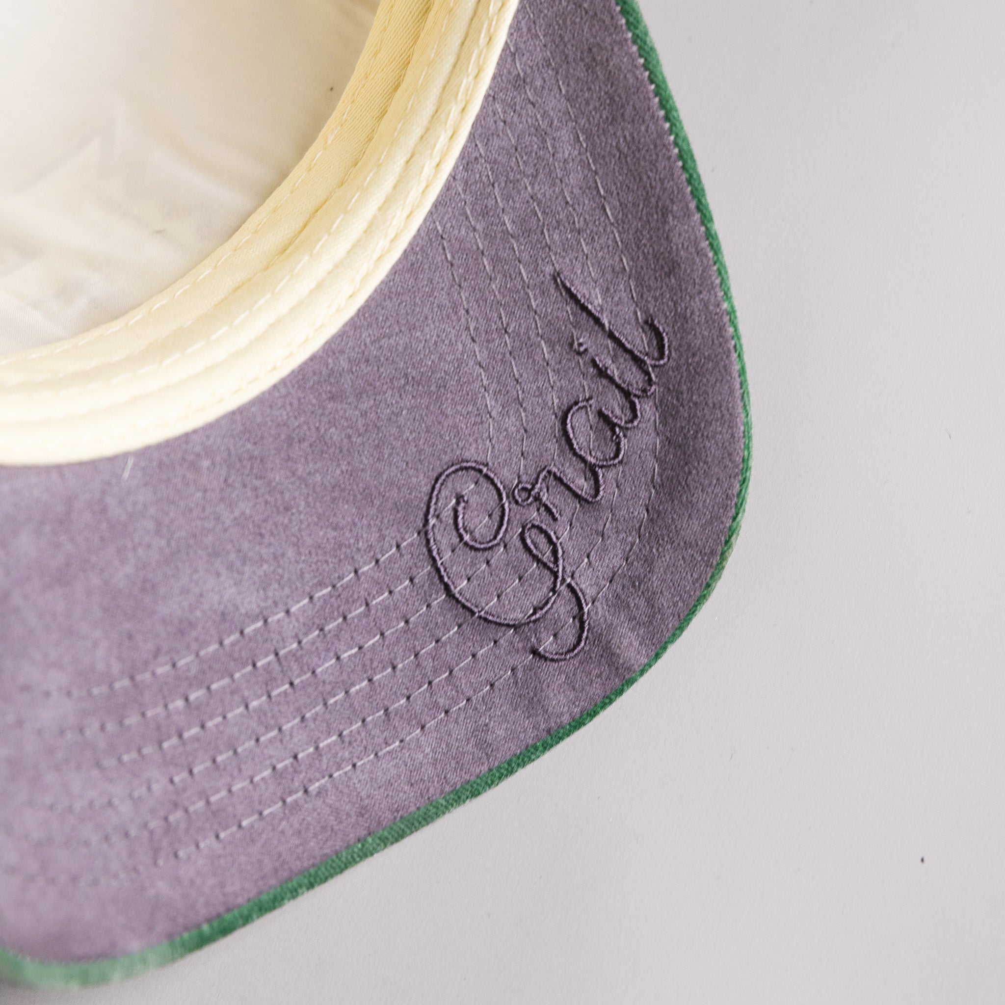 Hawaii Rainbow Warriors H Hat Cream Cotton Green Suede Brim Islands Embroidery Snapback - Suede Underbrim Detail