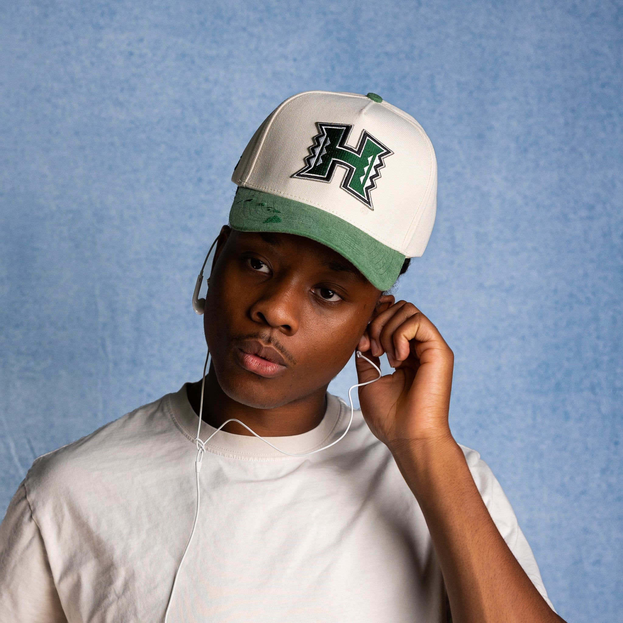 Hawaii Rainbow Warriors Hat Cream & Green Sun Fade - On Model Lifestyle B