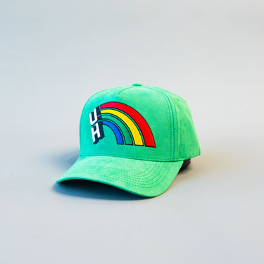 Hawaii Rainbow Warriors Hat Green Suede Retro UH Snapback - Angled View