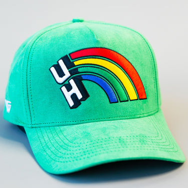 Hawaii Rainbow Warriors Hat Green Suede Retro UH Snapback - Front Detail
