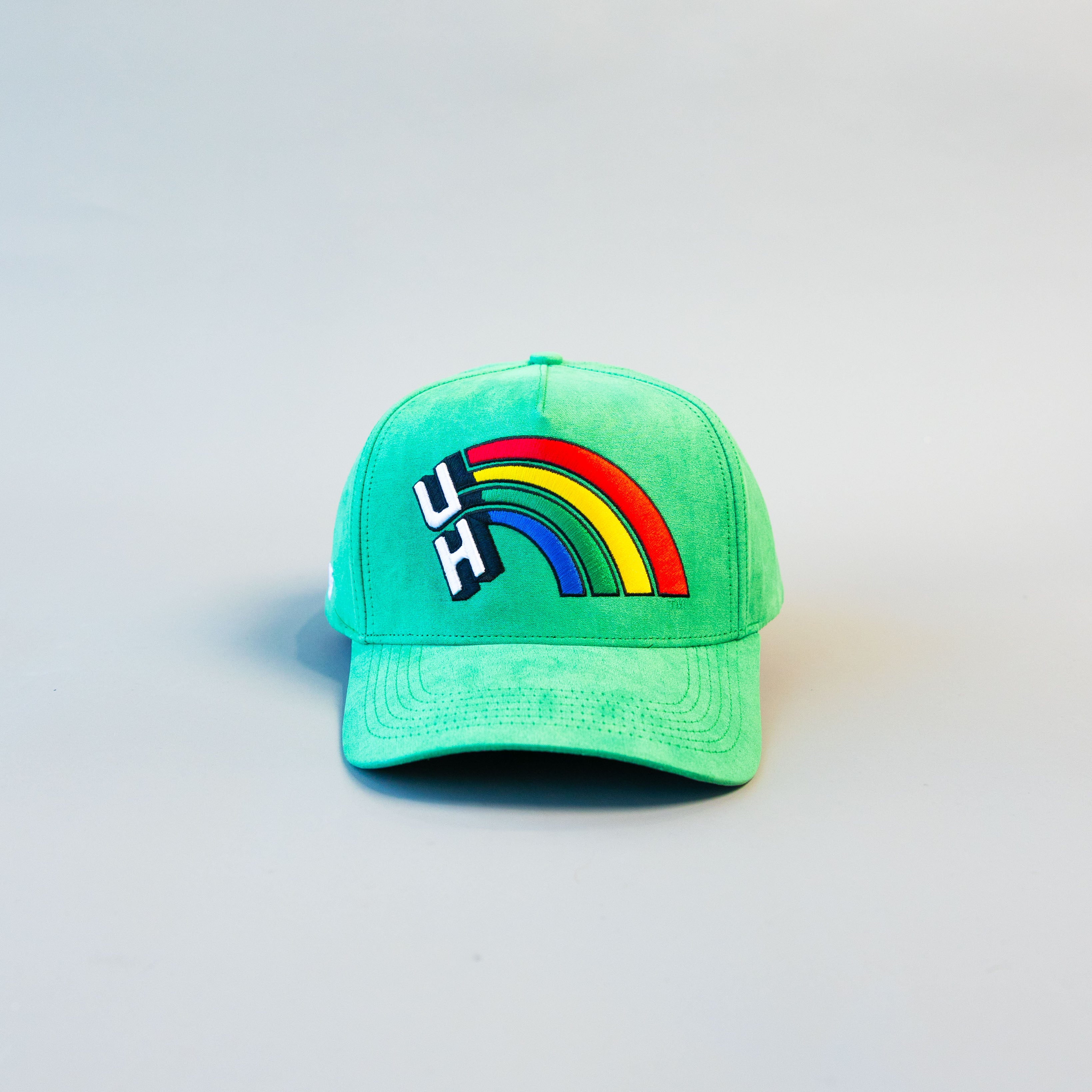 Hawaii Rainbow Warriors Hat Green Suede Retro UH Snapback - Front Panel