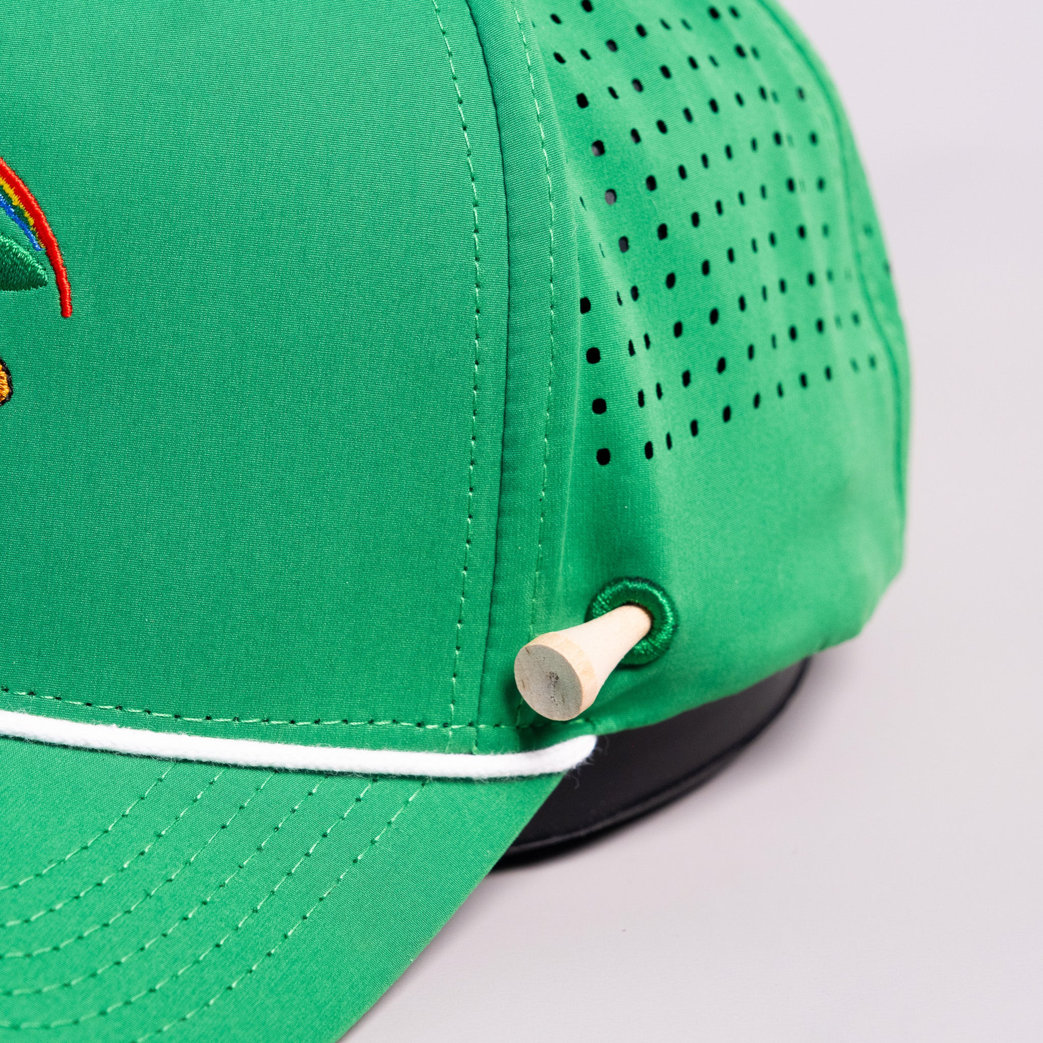 Hawaii Rainbow Warriors Hat Green Tee Box Performance Rope Snapback - Front Detail Angled