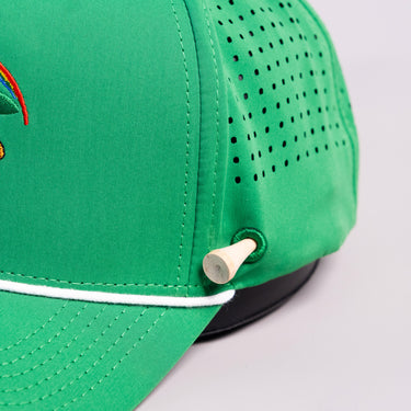 Hawaii Rainbow Warriors Hat Green Tee Box Performance Rope Snapback - Front Detail Angled