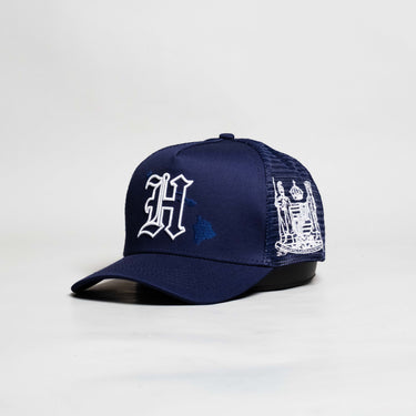 Hawaii Trucker Hat Navy Mesh Snapback with H Logo - Angled View