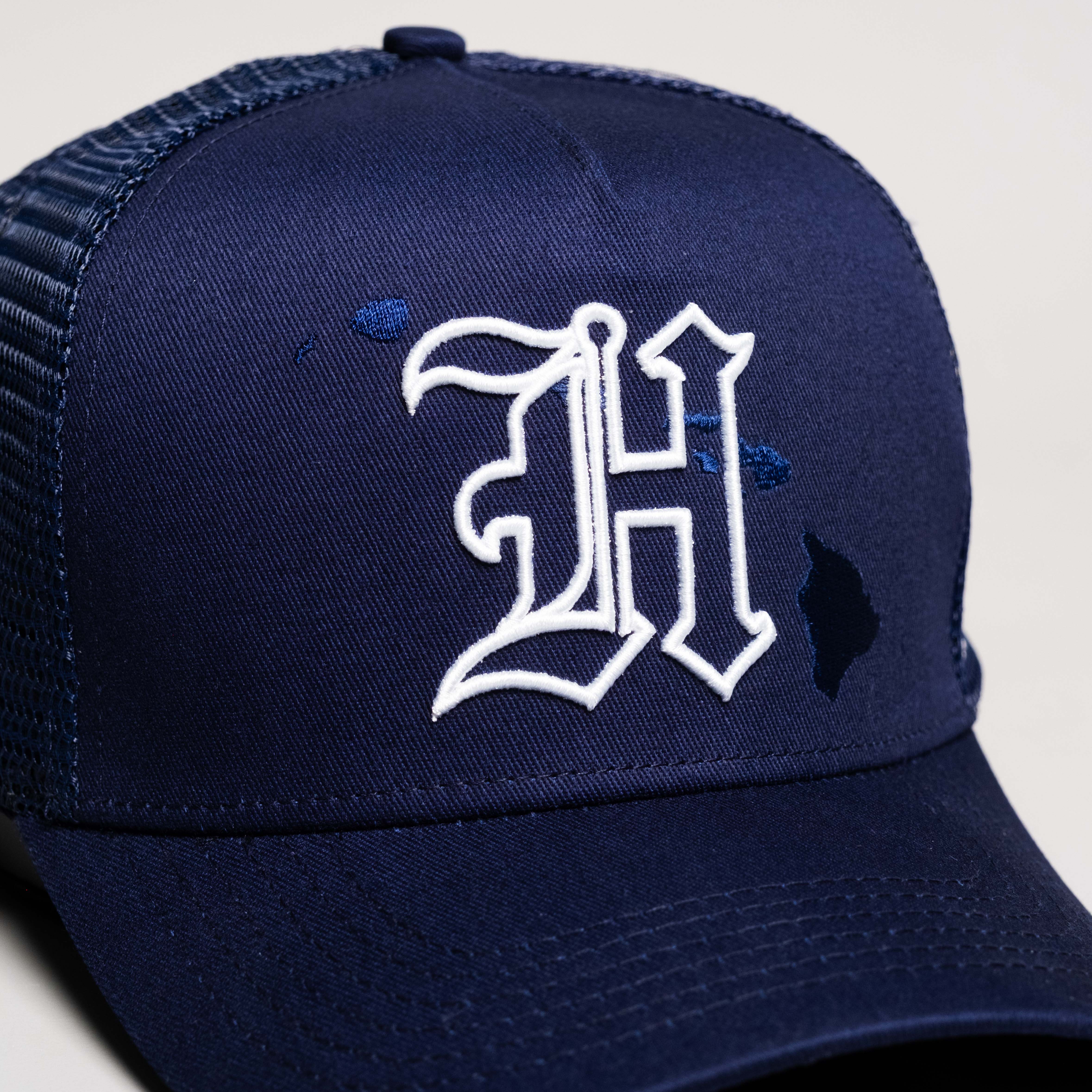 Hawaii Trucker Hat Navy Mesh Snapback with H Logo - Front Detail