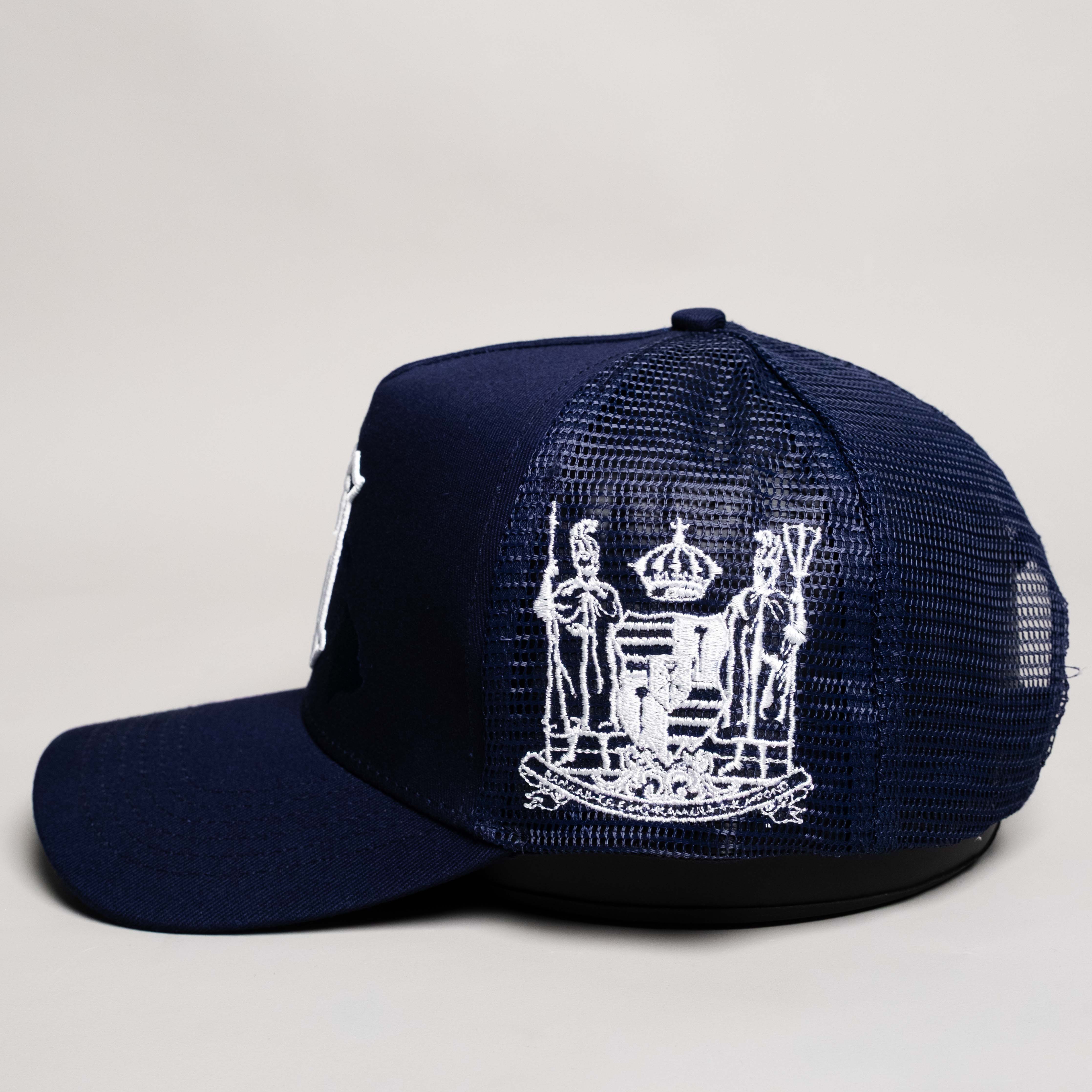 Hawaii Trucker Hat Navy Mesh Snapback with H Logo - Side Crest