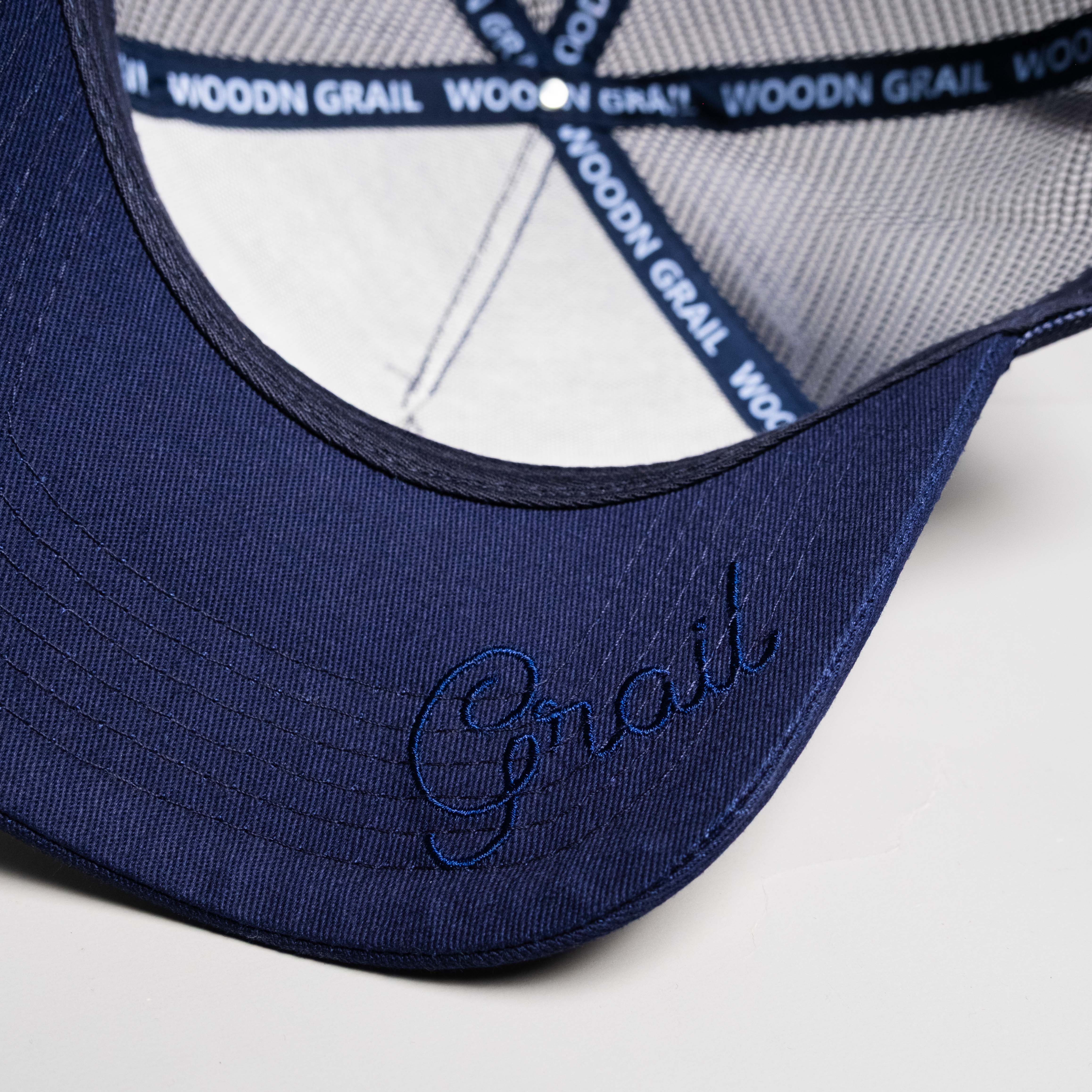 Hawaii Trucker Hat Navy Mesh Snapback with H Logo - Underbrim Detail