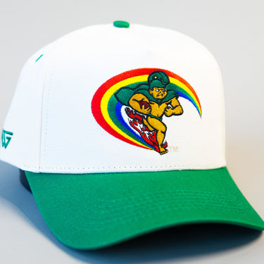 Hawaii Warriors Hat White Green Brim Rainbow Warriors Snapback UH College - Front Detail