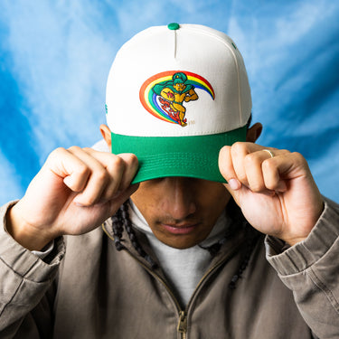 Hawaii Warriors Hat White Green Brim Rainbow Warriors Snapback UH College - On Model Lifestyle