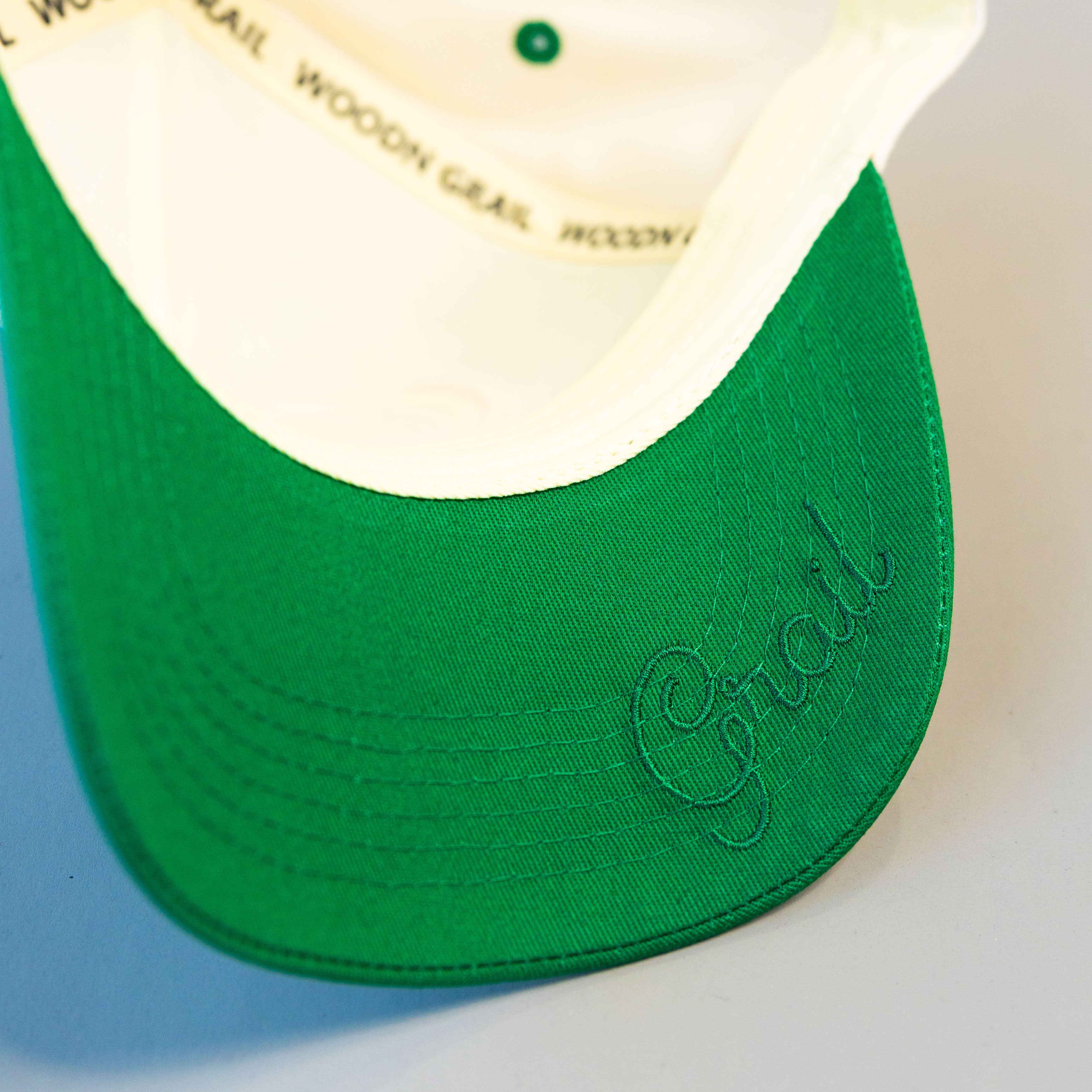 Hawaii Warriors Hat White Green Brim Rainbow Warriors Snapback UH College - Underbrim Detail
