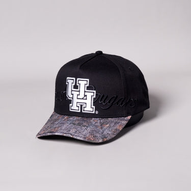 Houston Cougars Camo Hat Black White UH Logo Snapback University Camo - Angled View