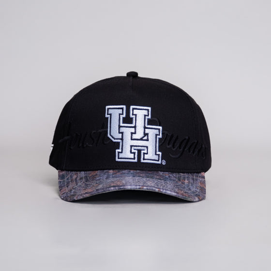 Houston Cougars Camo Hat Black White UH Logo Snapback University Camo - Front Panel