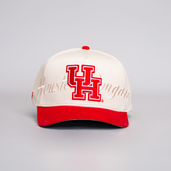 Houston Cougars Hat Cream & Red UH Script Snapback - Front Panel