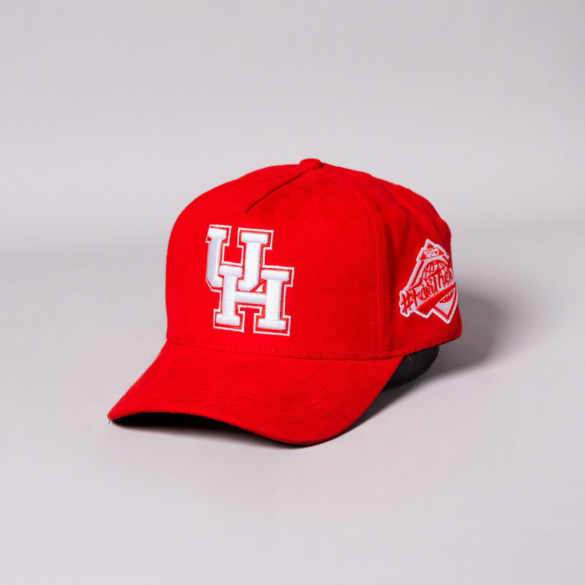 Houston Cougars Suede Hat Red White UH Logo Snapback All-Red Premium - Angled View
