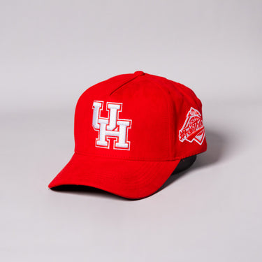Houston Cougars Suede Hat Red White UH Logo Snapback All-Red Premium - Angled View