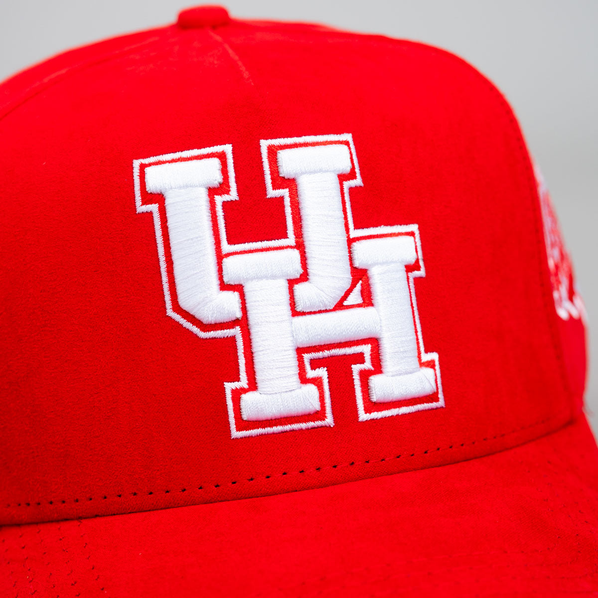 Houston Cougars Suede Hat Red White UH Logo Snapback All-Red Premium - Front Detail