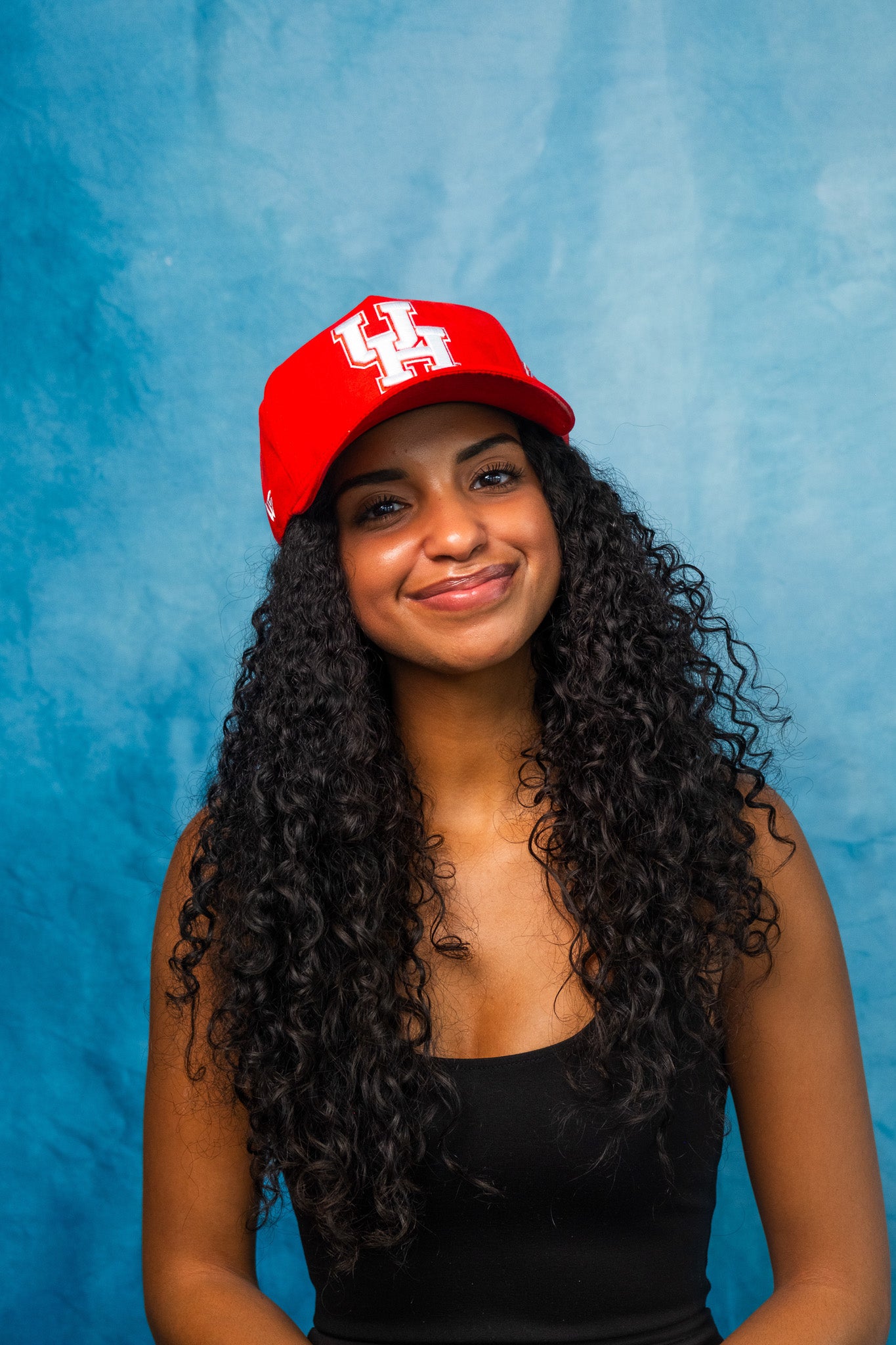 Houston Cougars Suede Hat Red White UH Logo Snapback All-Red Premium - On Model Lifestyle