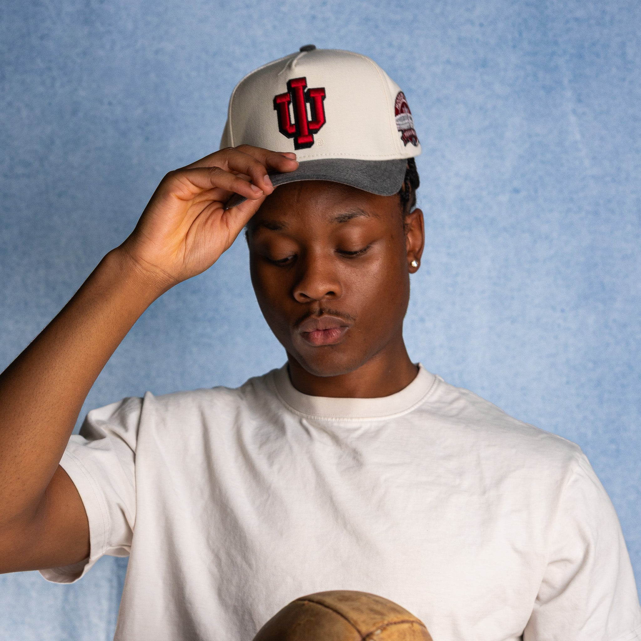 Indiana Hoosiers Hat Cream & Black Sun Fade Snapback - On Model Lifestyle