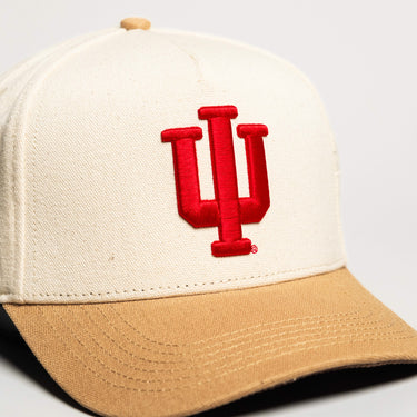 Indiana Hoosiers Hat Cream & Tan Jobsite Snapback - Front Detail