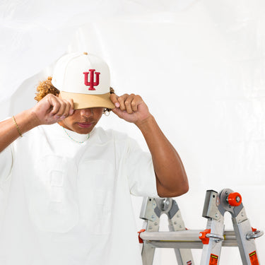 Indiana Hoosiers Hat Cream & Tan Jobsite Snapback - On Model Lifestyle