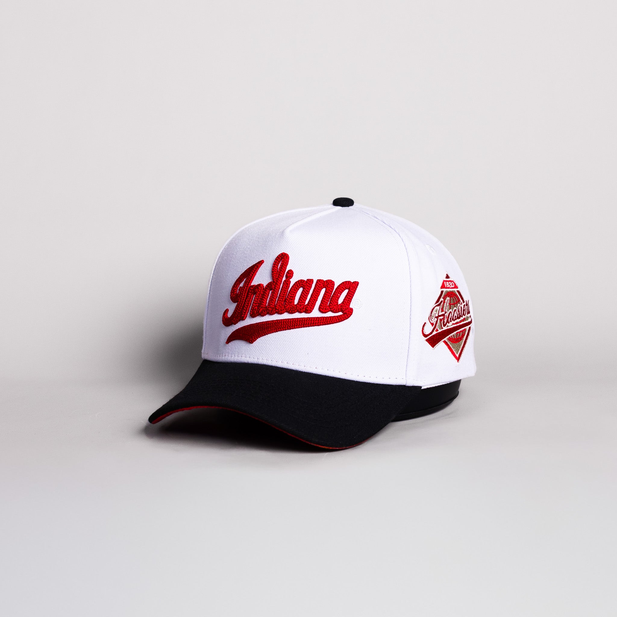 Indiana Hoosiers Hat White & Black Color Splash Snapback - Angled View