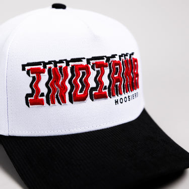 Indiana Hoosiers Hat White & Black Corduroy Stadium Pulse Snapback - Front Detail