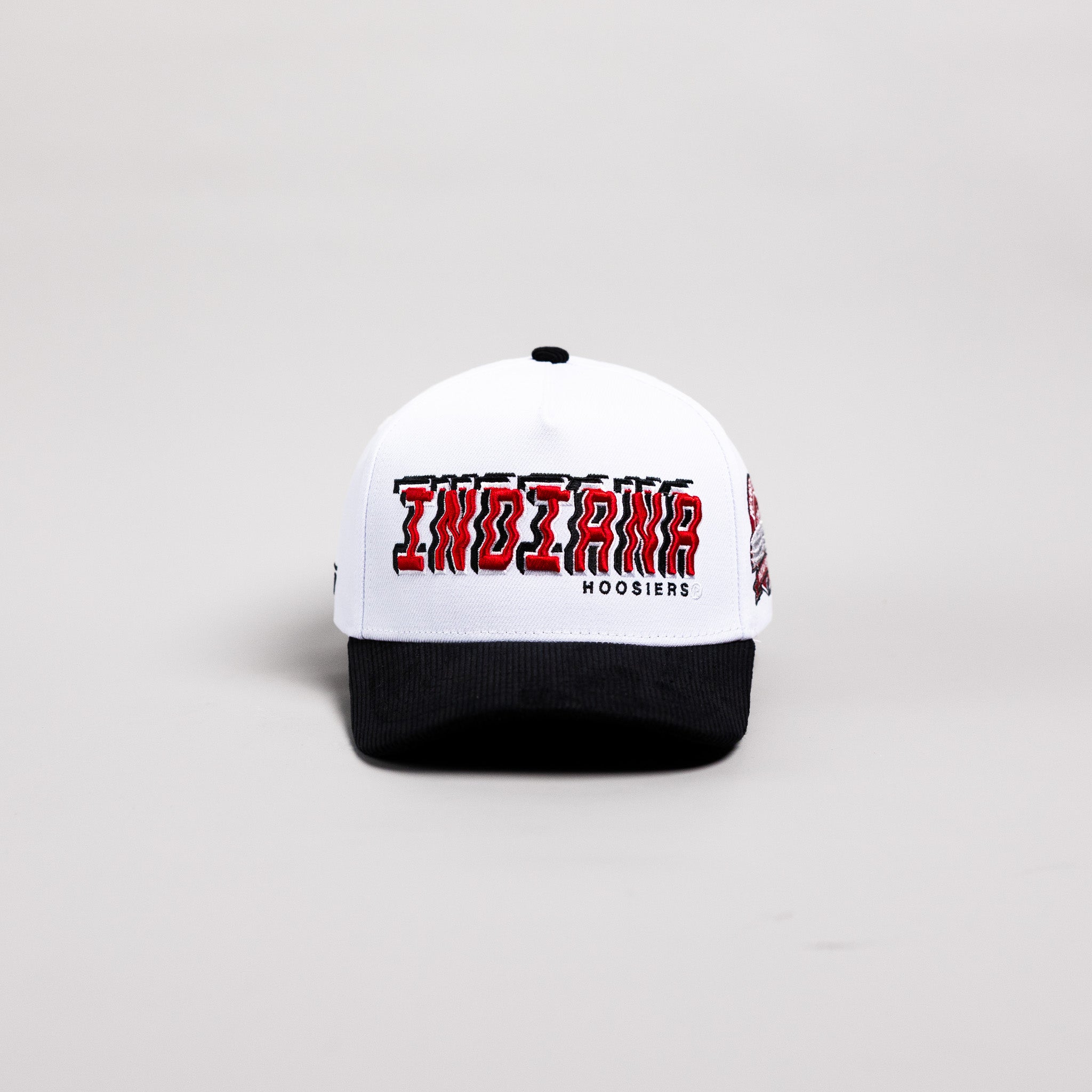 Indiana Hoosiers Hat White & Black Corduroy Stadium Pulse Snapback - Front Panel