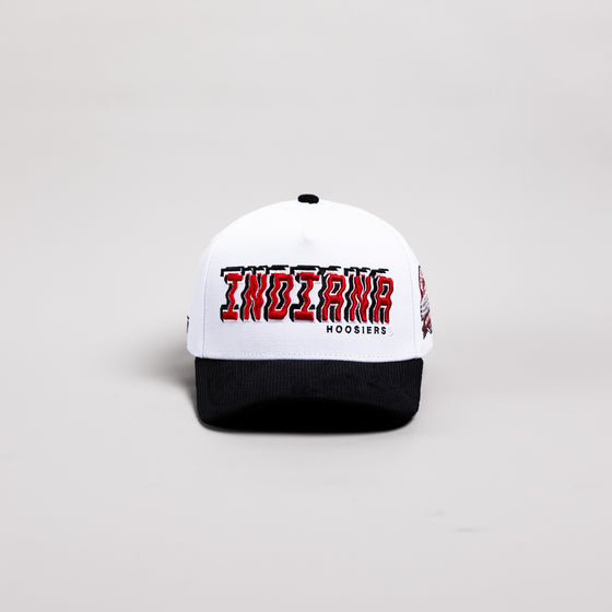 Indiana Hoosiers Hat White & Black Corduroy Stadium Pulse Snapback - Front Panel