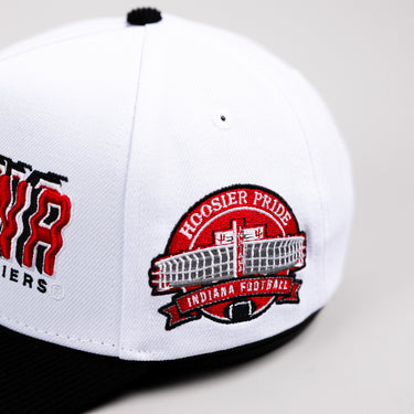 Indiana Hoosiers Hat White & Black Corduroy Stadium Pulse Snapback - Hoosier Pride Stadium Patch Detail