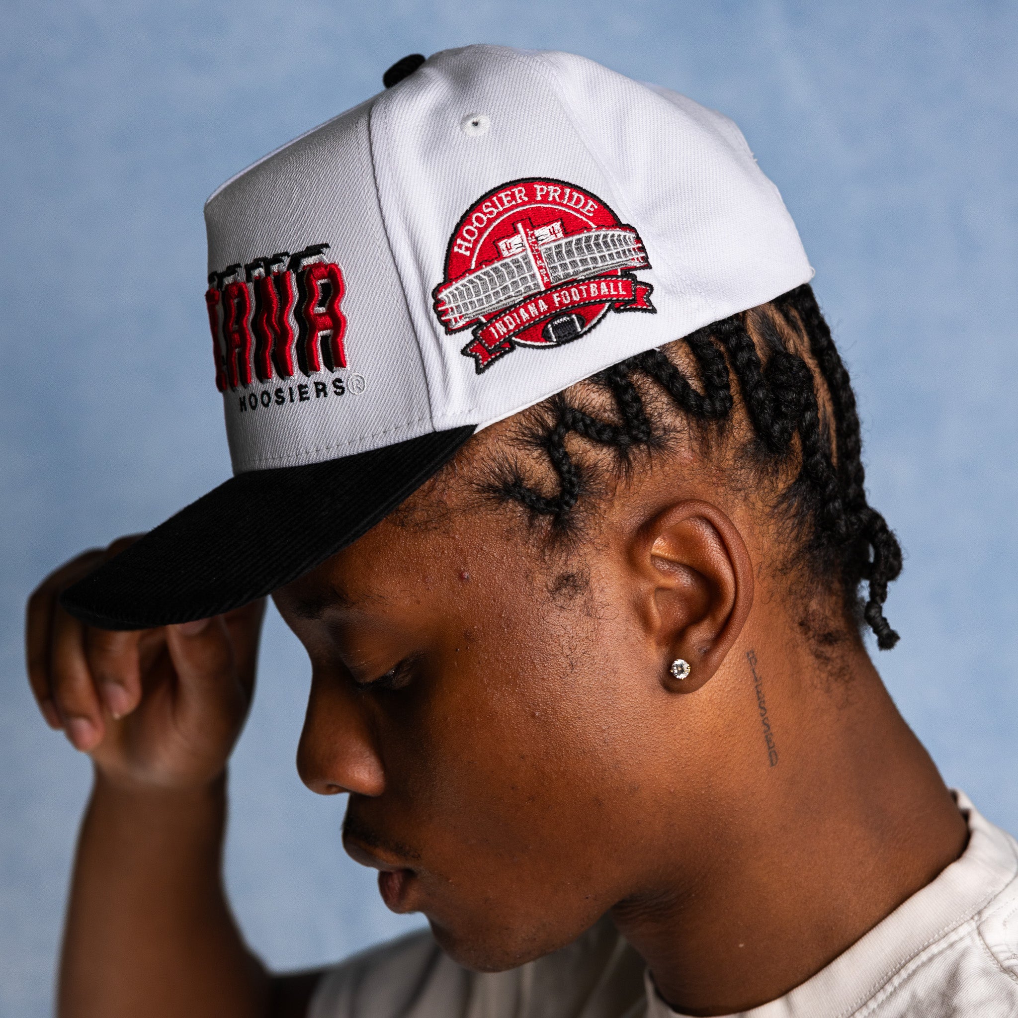 Indiana Hoosiers Hat White & Black Stadium Pulse Snapback - On Model Lifestyle B