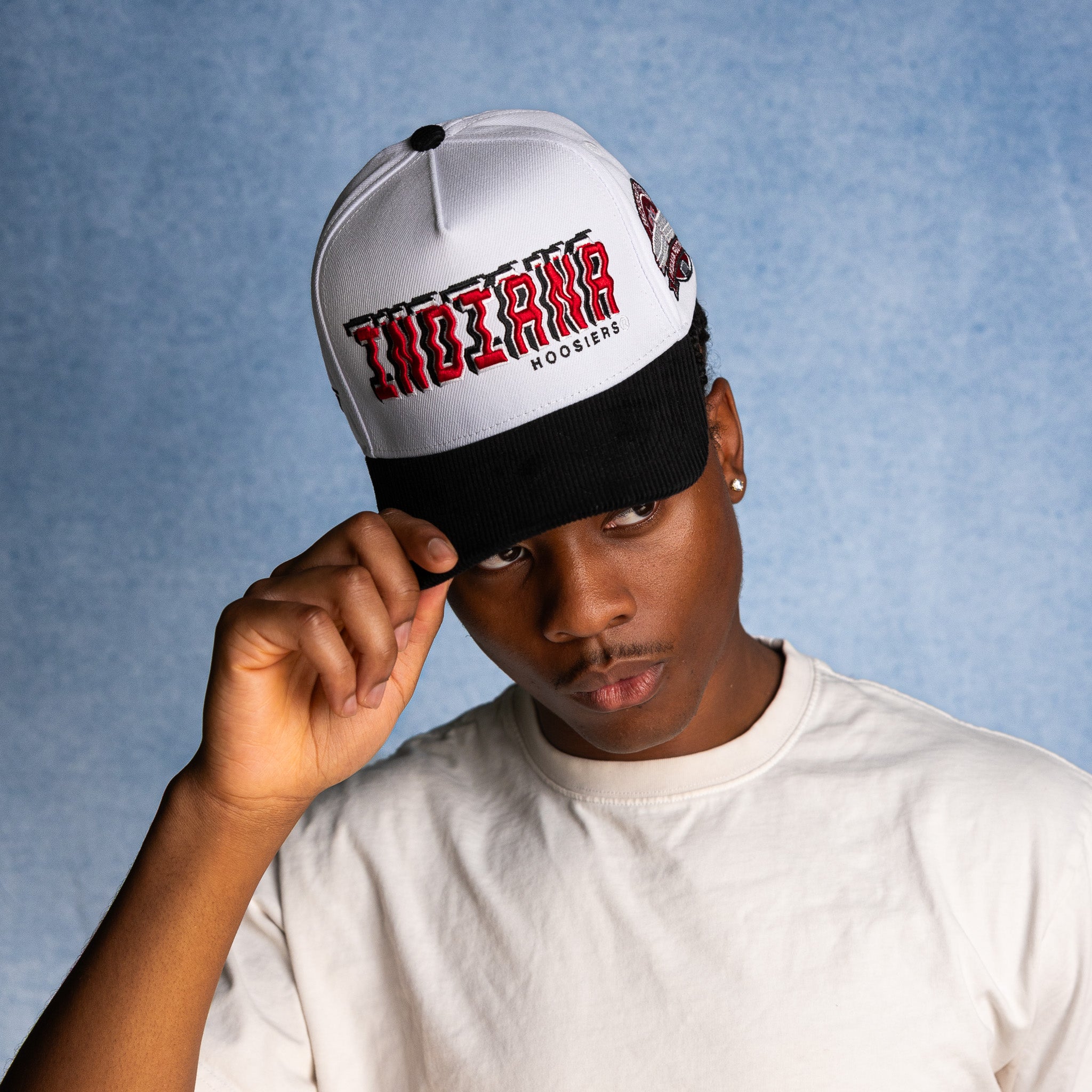 Indiana Hoosiers Hat White & Black Stadium Pulse Snapback - On Model Lifestyle