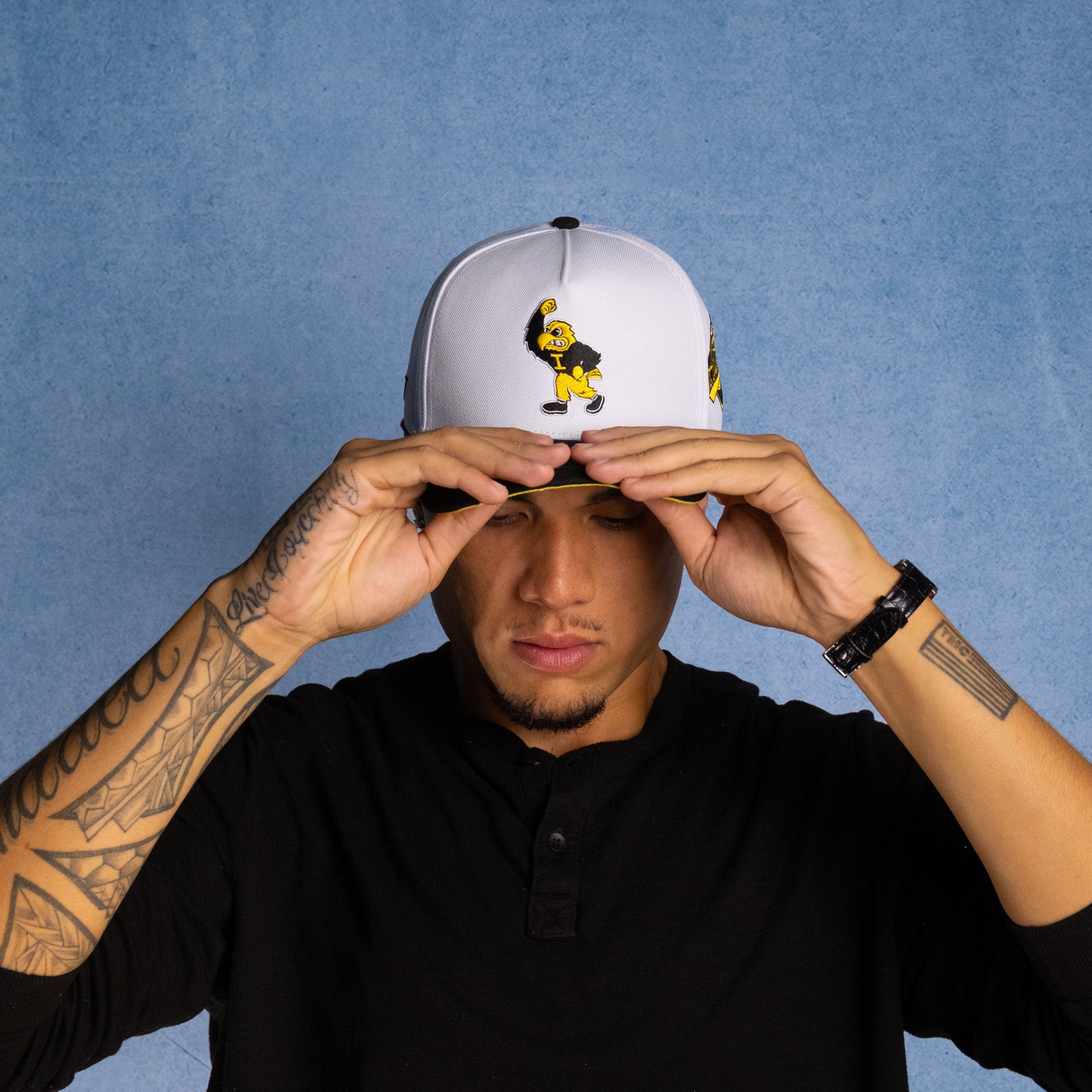 Iowa Hawkeyes Hat White & Black Color Splash Snapback - On Model Lifestyle B