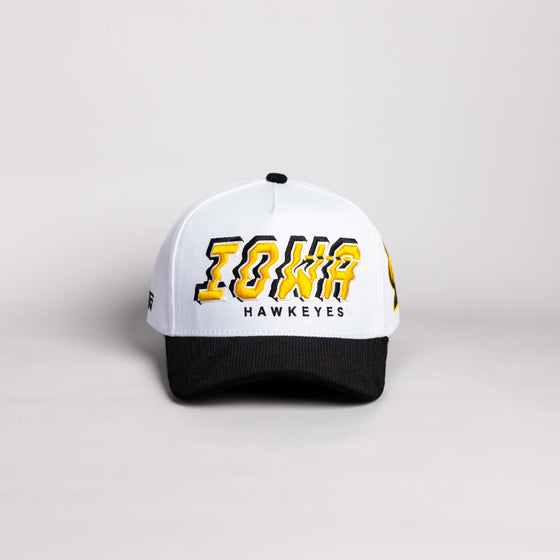 Iowa Hawkeyes Hat White & Black Corduroy Stadium Pulse Snapback - Front Panel