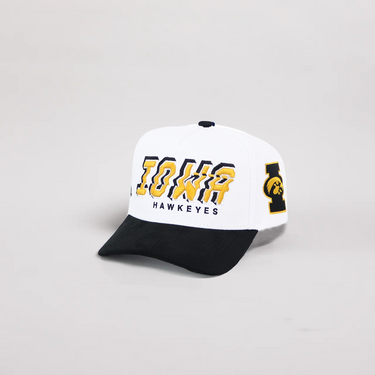 Iowa Hawkeyes Hat White & Black Corduroy Stadium Pulse Snapback - Side Patch