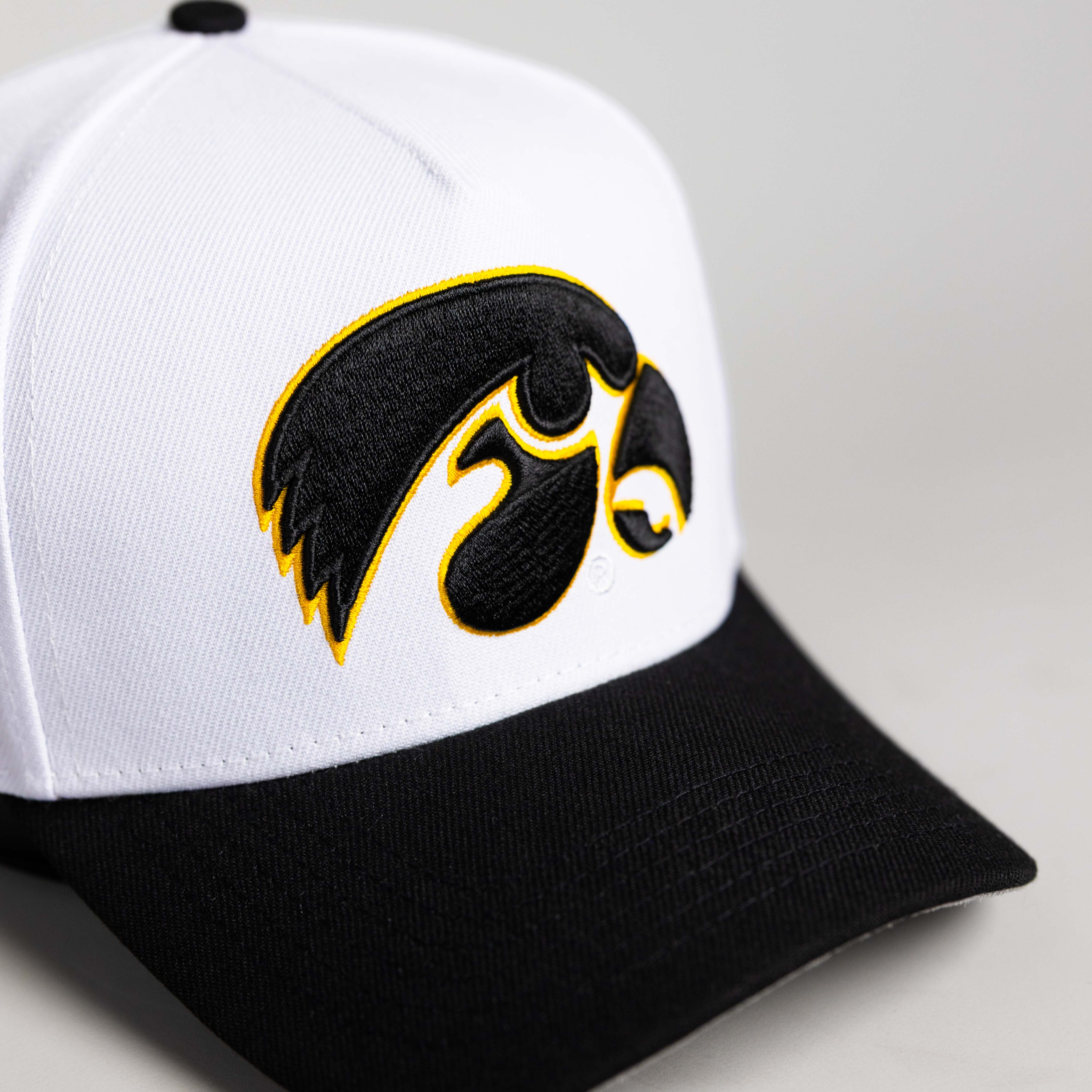 Iowa Hawkeyes Hat White & Black Side Stadium Snapback - Front Detail