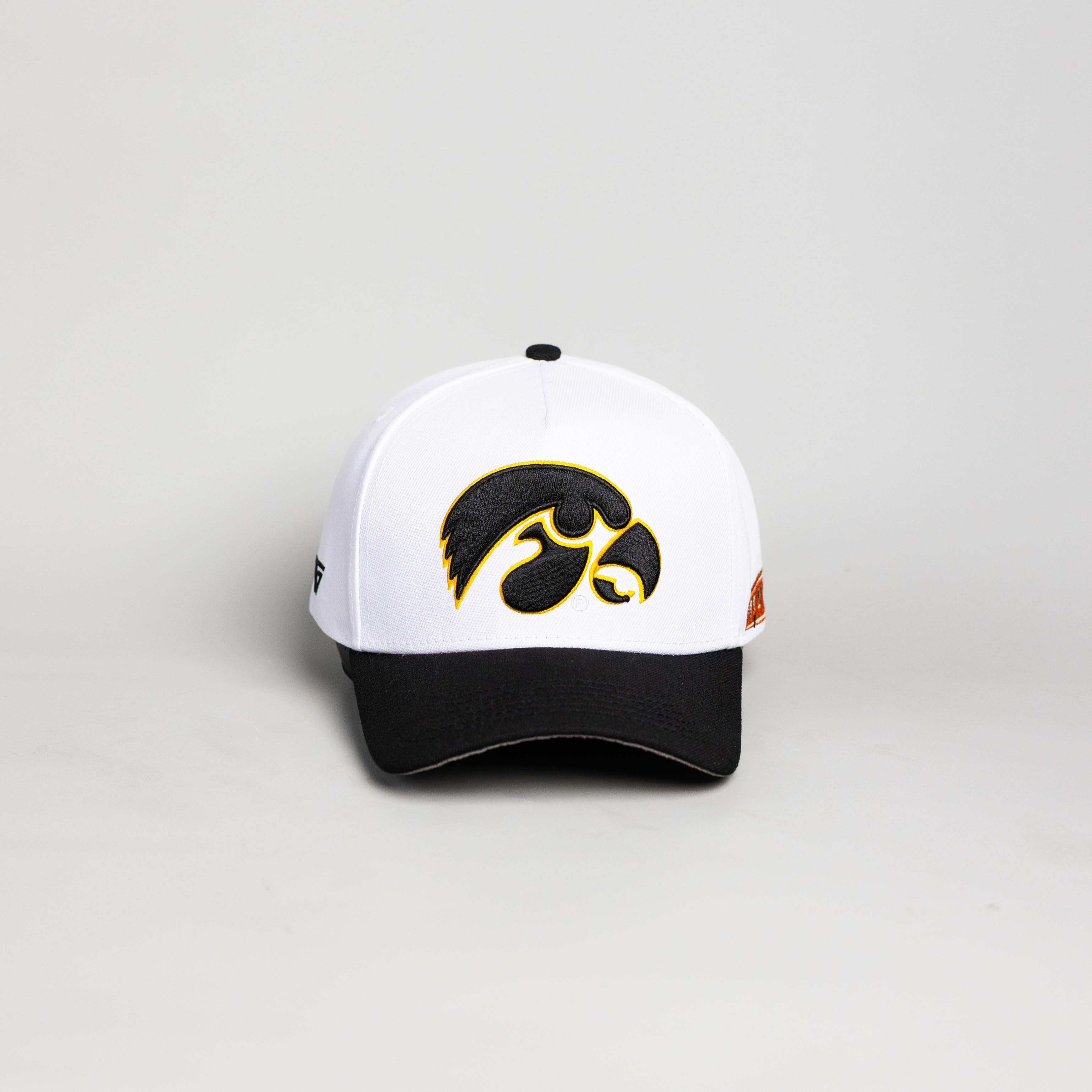 Iowa Hawkeyes Hat White & Black Side Stadium Snapback - Front Panel