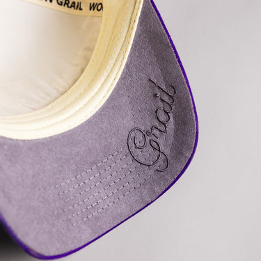 James Madison Dukes Hat Cream & Purple Script Snapback - Underbrim Detail
