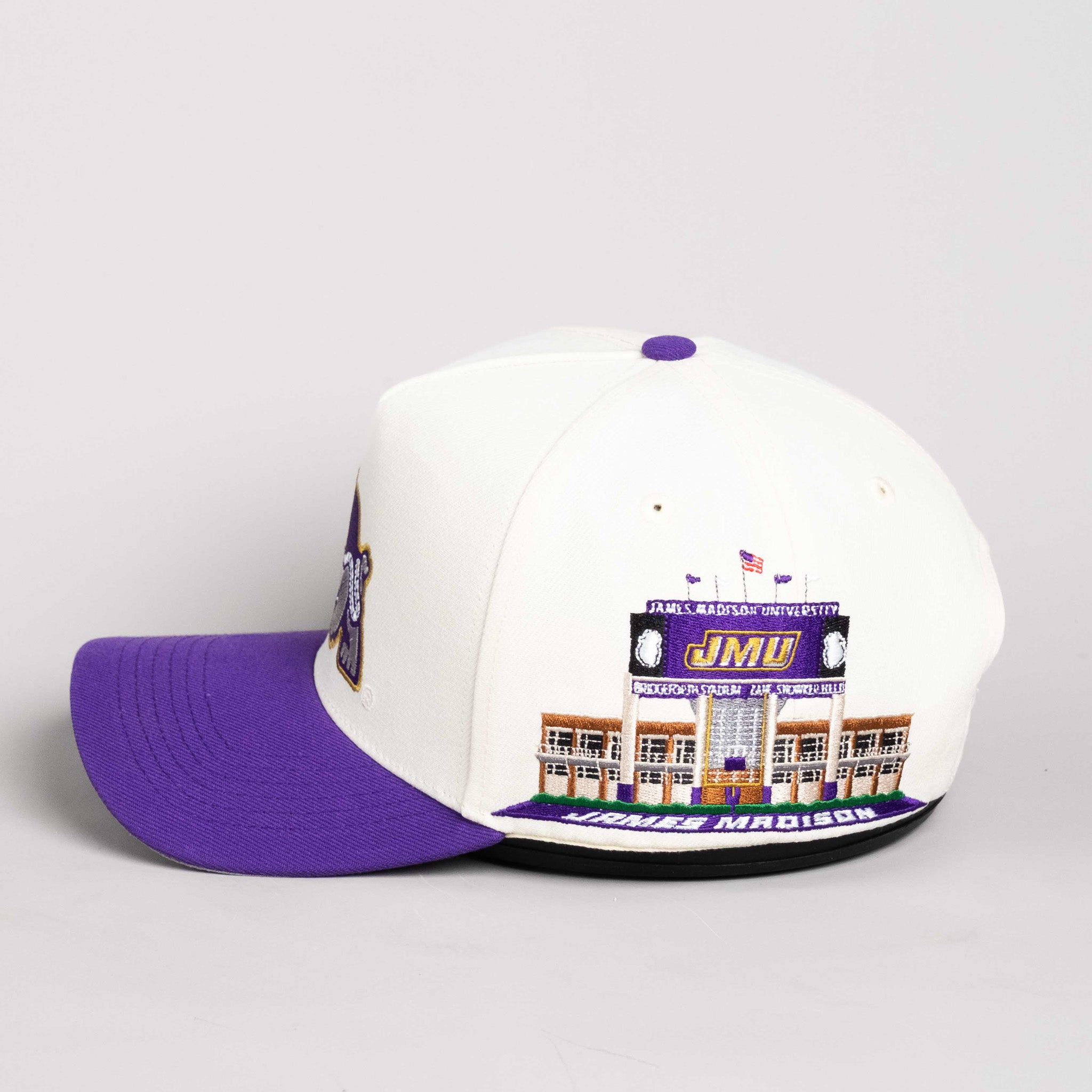 James Madison Dukes Hat Cream & Purple Side Stadium Snapback - Side Stadium