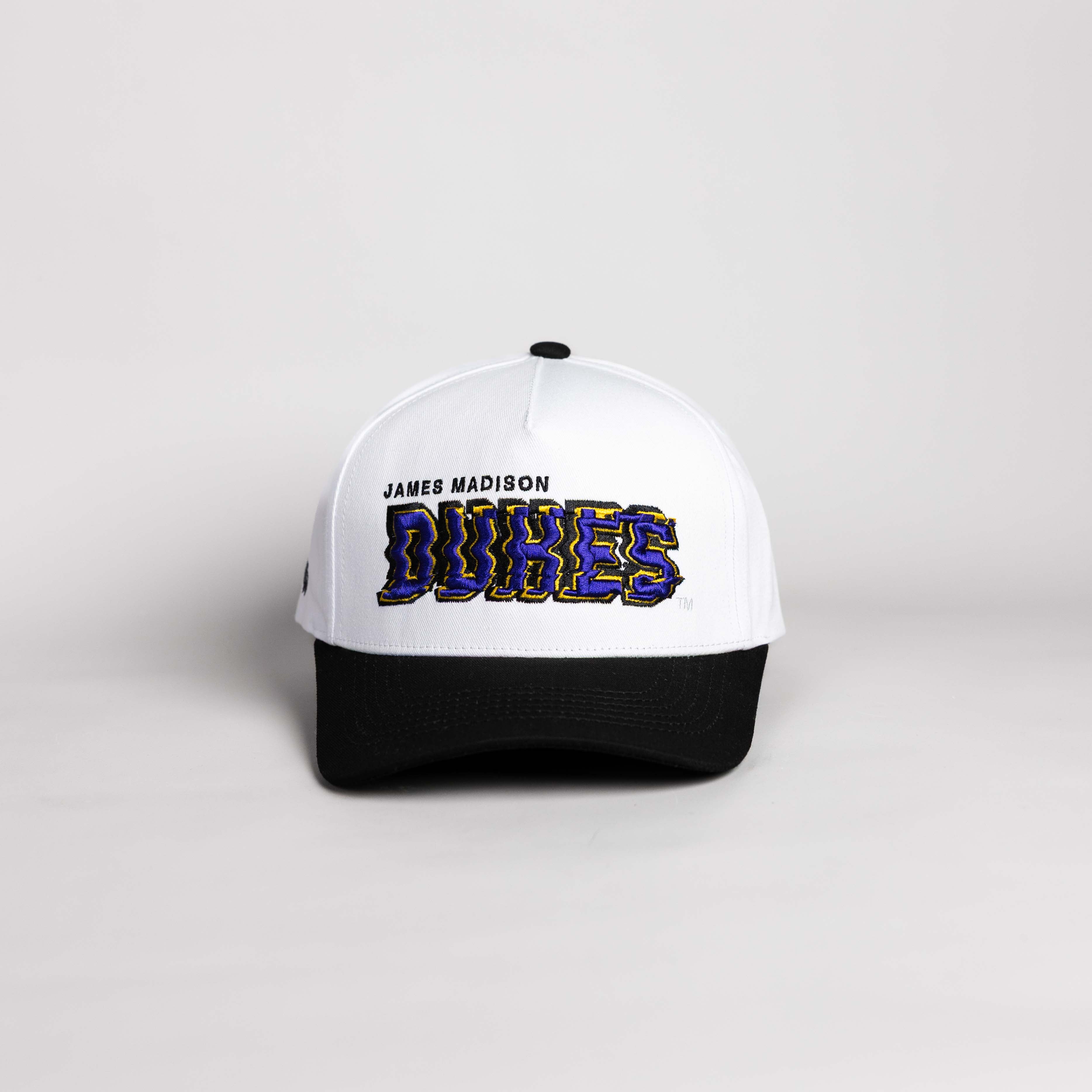 James Madison Dukes Hat White & Black Corduroy Stadium Pulse Snapback - Front Panel