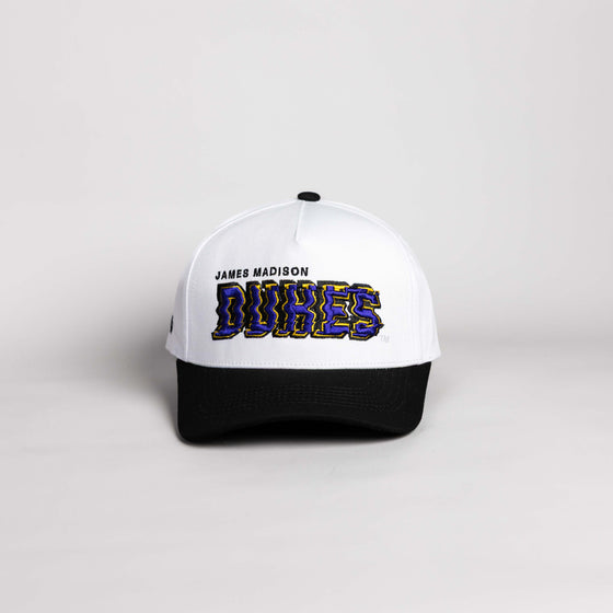 James Madison Dukes Hat White & Black Corduroy Stadium Pulse Snapback - Front Panel