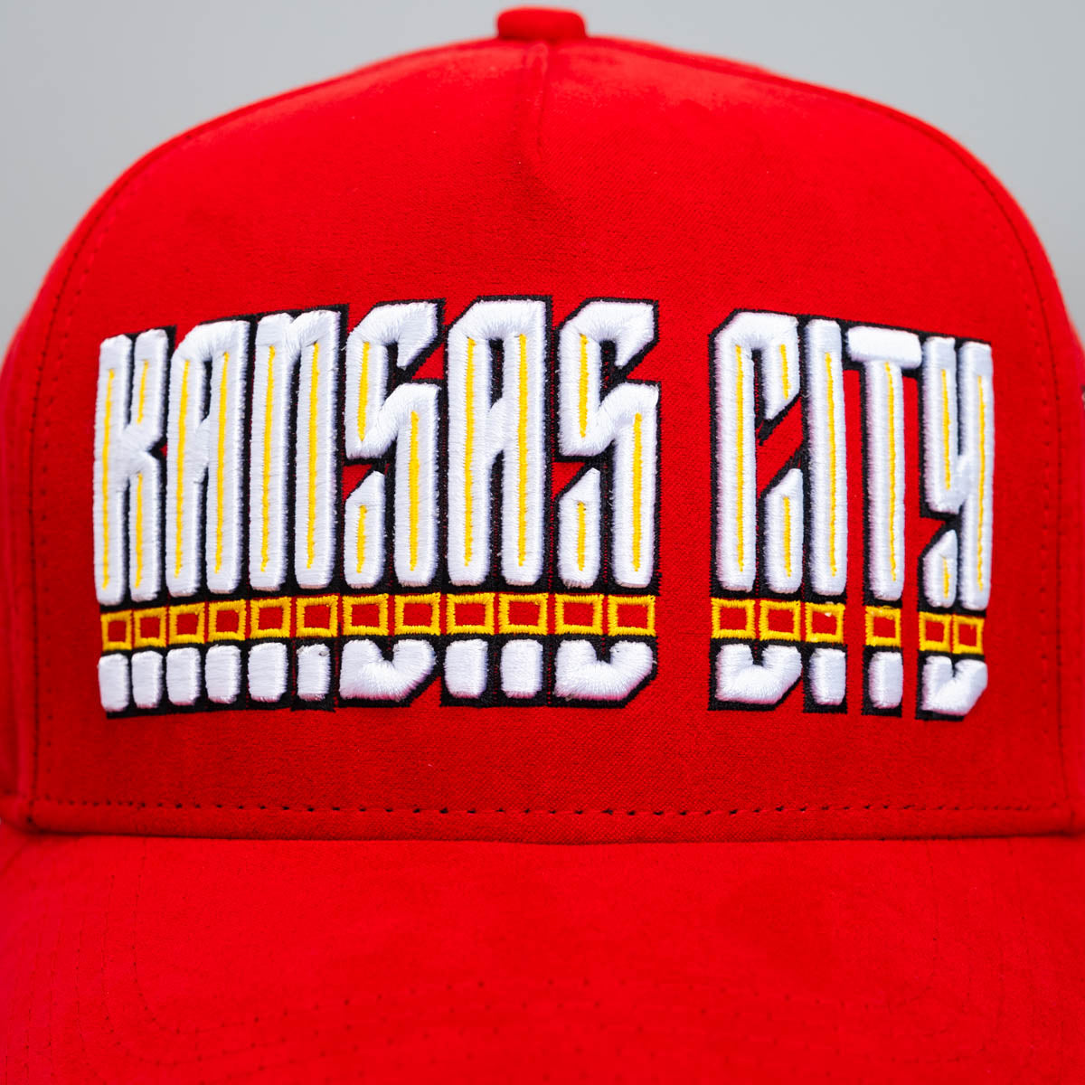 Kansas City Hat All Red Suede Snapback - Front Detail
