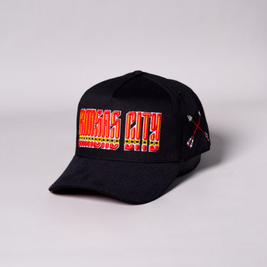 Kansas City Hat Black Corduroy Snapback with Arrows - Angled View