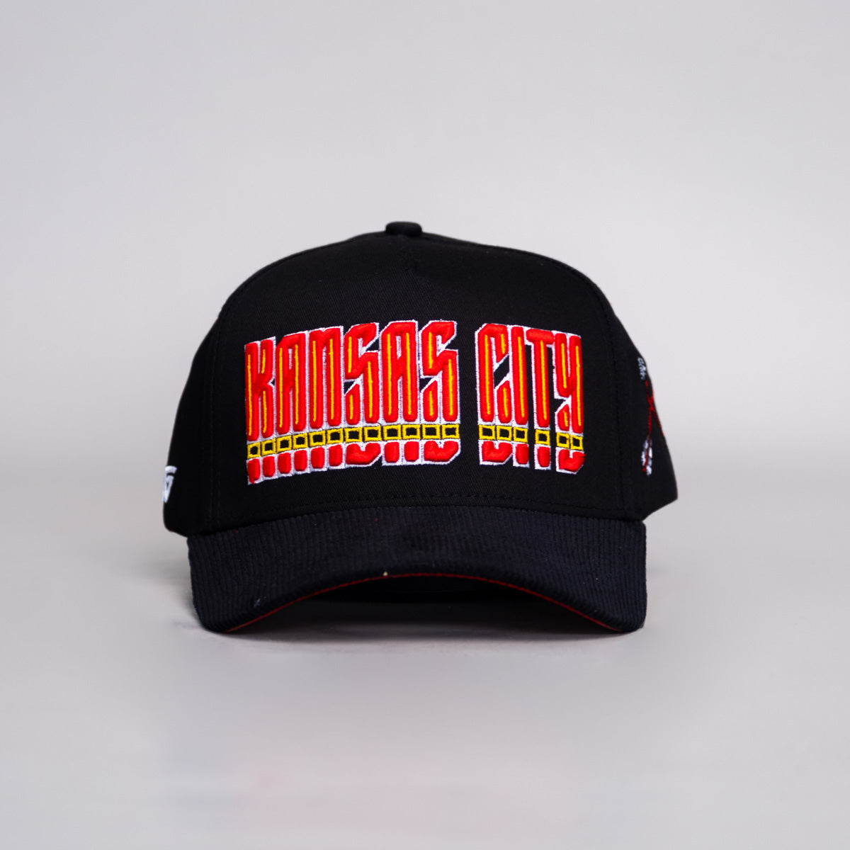 Kansas City Hat Black Corduroy Snapback with Arrows - Front Panel