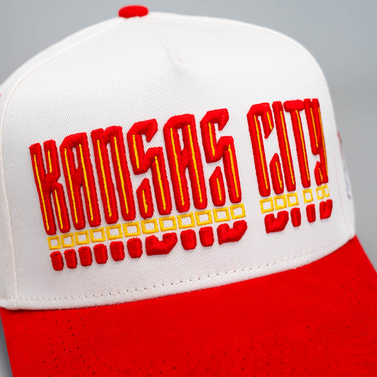 Kansas City Hat Cream and Red Suede Snapback - Front Detail